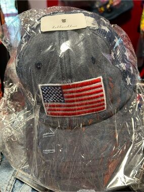 Denim Baseball Cap with Embroidered American Flag